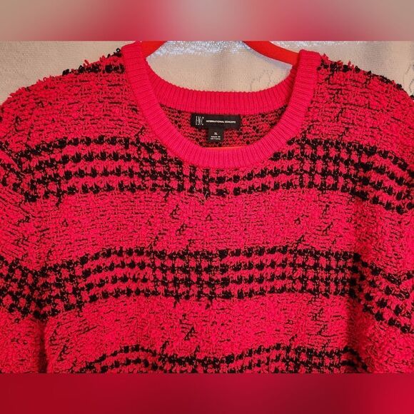INC International Concepts Women's Red & Black Stripe Teddy Sweater~Size X-Large - Picture 2 of 8